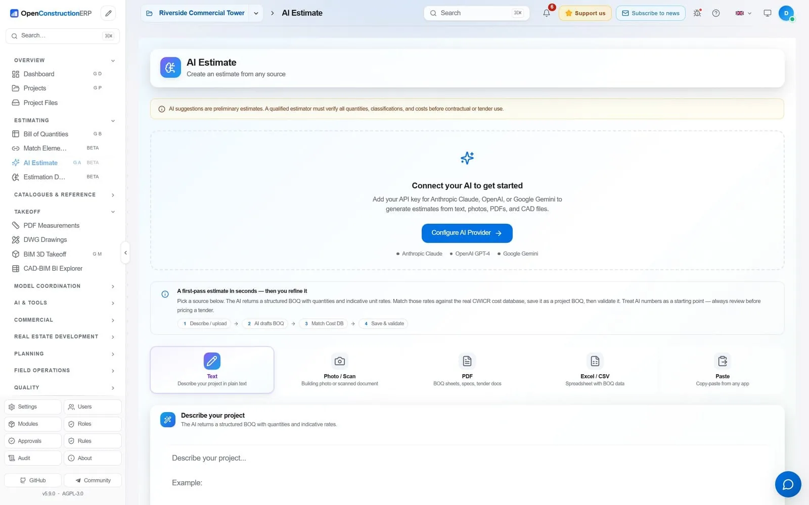 OpenConstructionERP: AI estimate