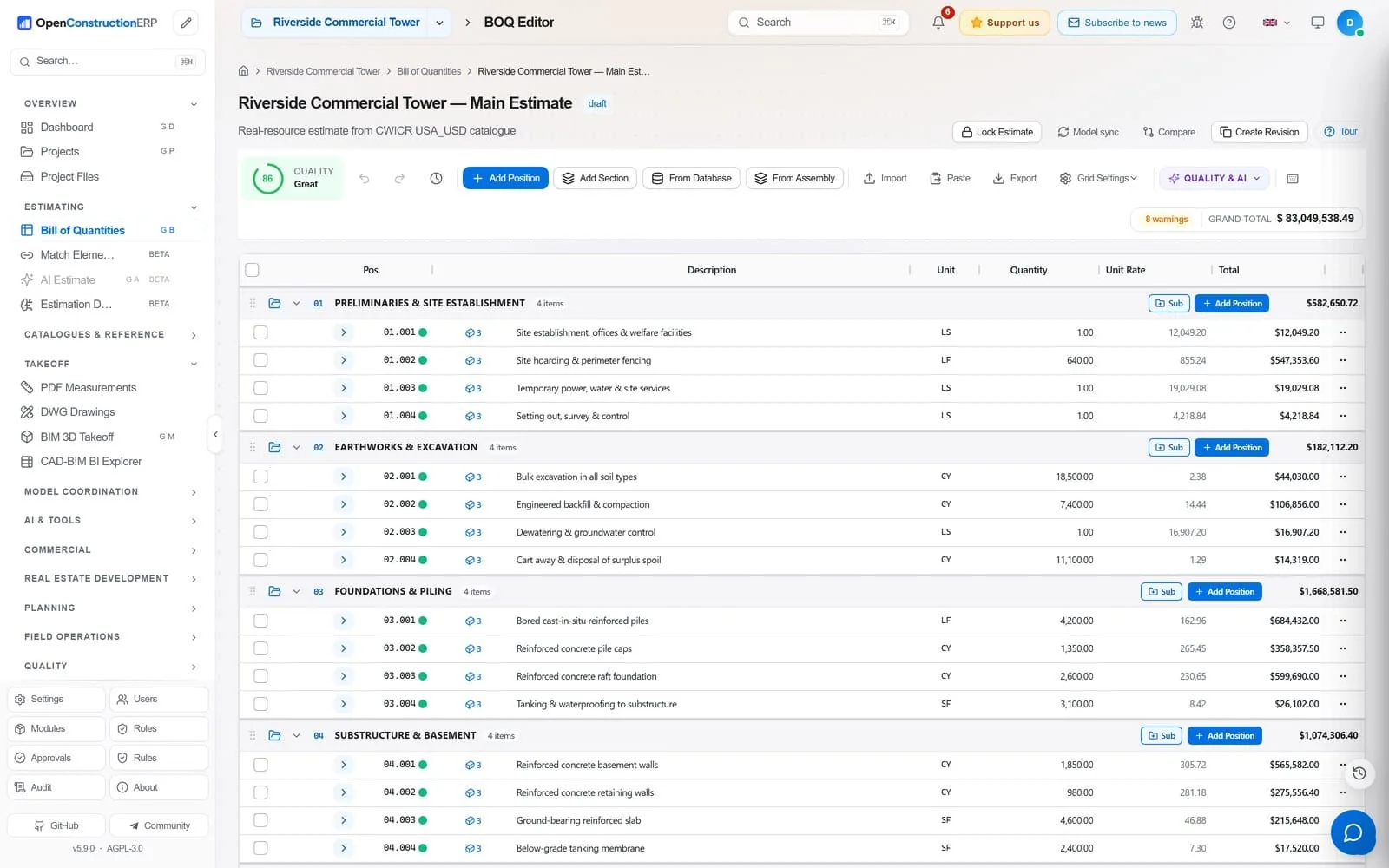 OpenConstructionERP: BOQ editor